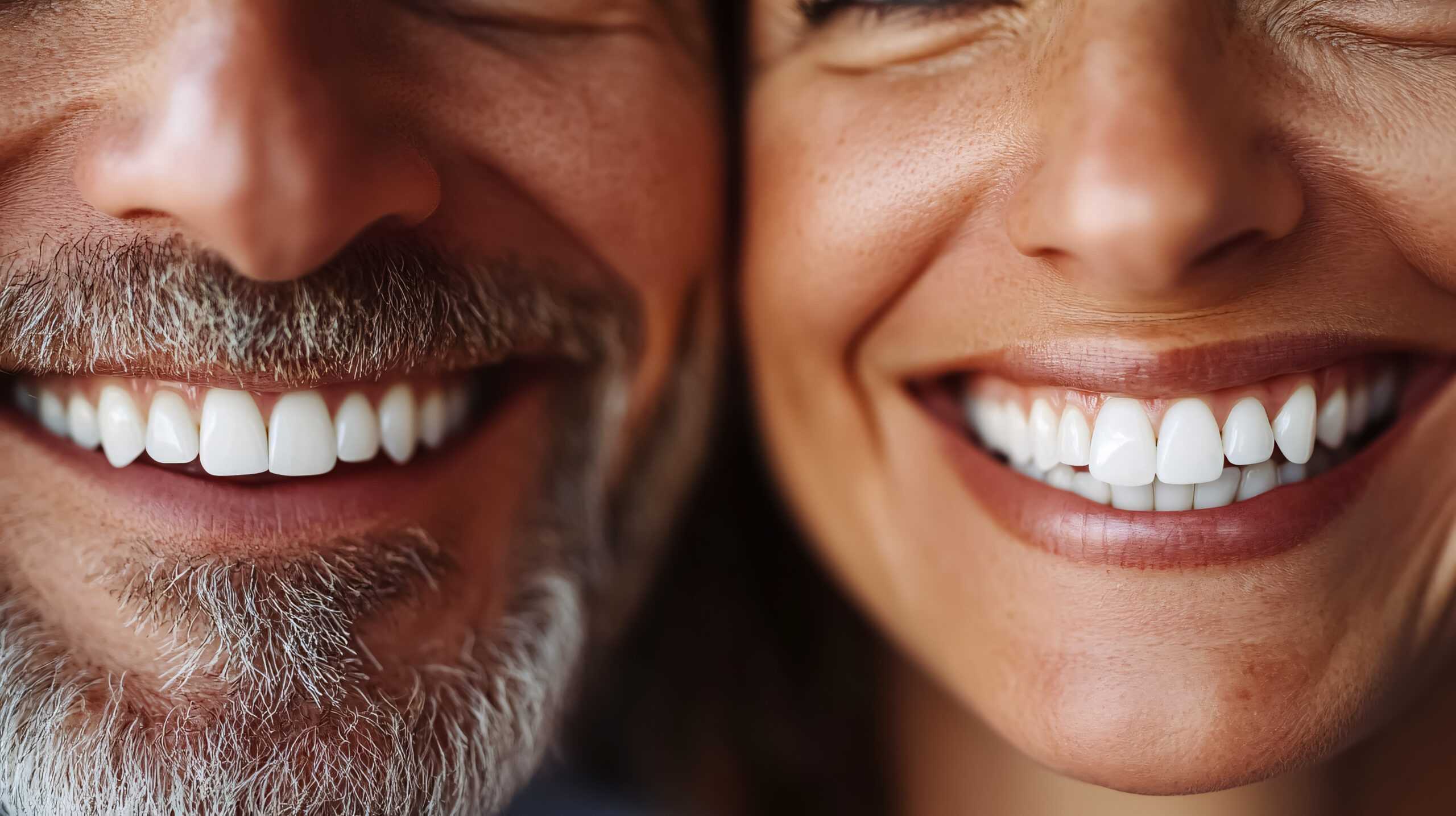 An Elderly Couple Showcasing Their Bright, White Smiles.